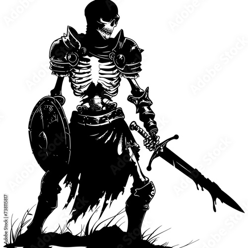 Silhouette skeleton warrior black color only full body