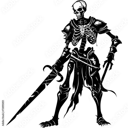 Silhouette skeleton warrior black color only full body