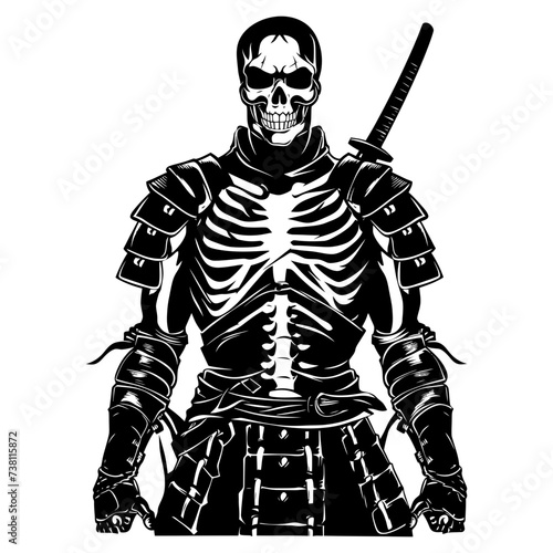 Silhouette skeleton warrior black color only full body