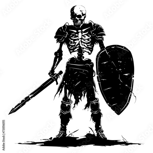 Silhouette skeleton warrior black color only full body