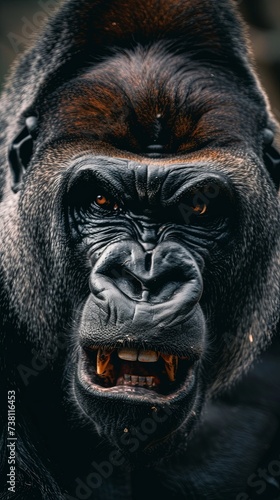 Vertical portrait of angry silverback gorilla © Barosanu