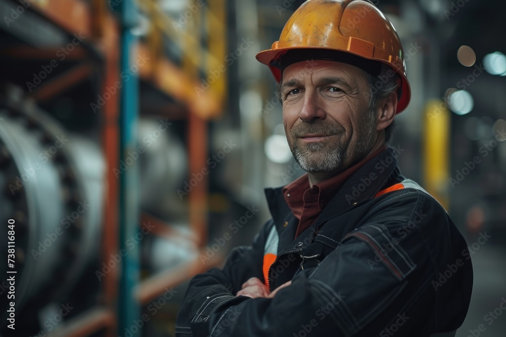 A male supervisor stands in shipping warehouse with smiles looking at the camera with a happy with satisfied with the sales A male supervisor stands in shipping warehouse with smiles looking at the camera with a happy with satisfied with the sales