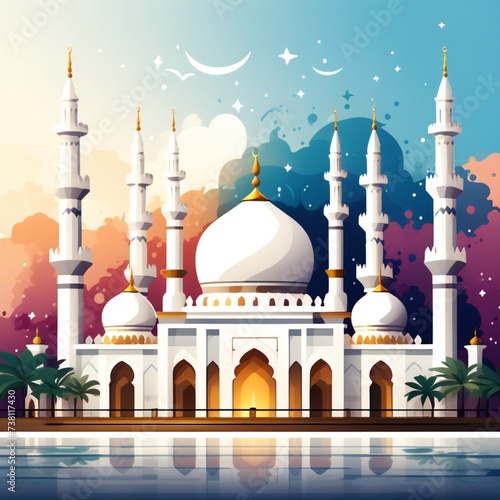 Watercolor mosque illustration