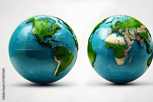 Planet earth globe isolated on white background Blue and green realistic world photo