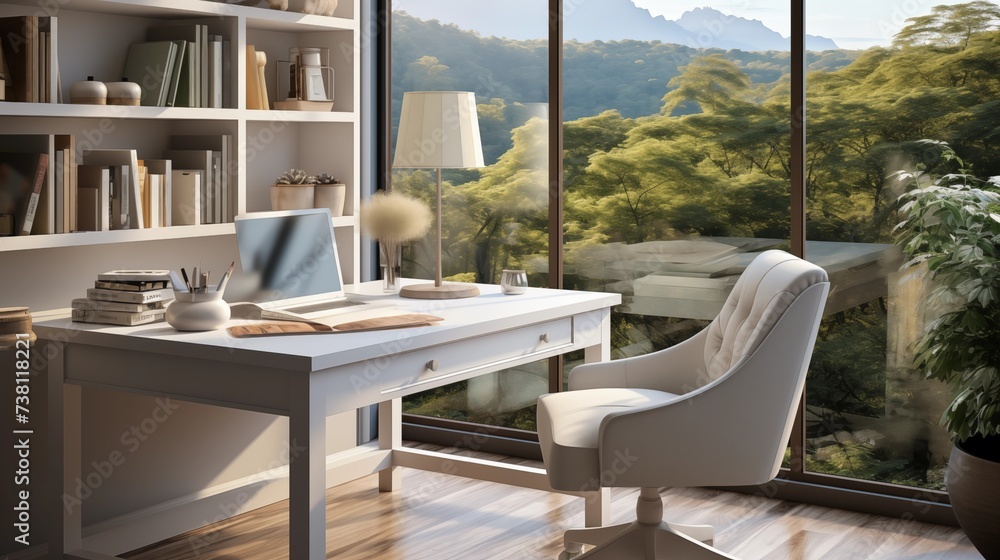 Fototapeta premium White and Light Gray Office Desk Set