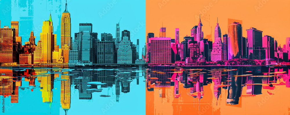 Architectural wonders iconic buildings in pop art style vivid cityscapes
