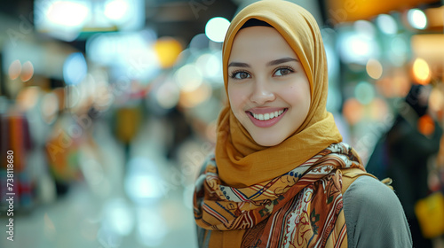 Young Smilling women with hijab while shopping in modern shopping mall. © aekkorn