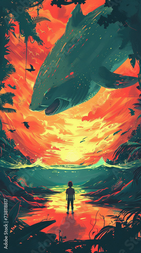Fantasy worlds mythical creatures and landscapes in bold pop colors