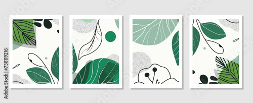 set of abstract vector backgrounds featuring tropical leaves. Hand-drawn textures suitable for wall decoration, postcard designs, or brochure covers.