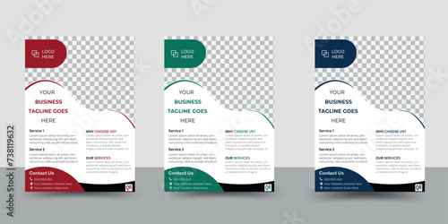 Business flyer, brochure design, magazine or flier mockup in green ,red & blue colors,flyer in A4 size.