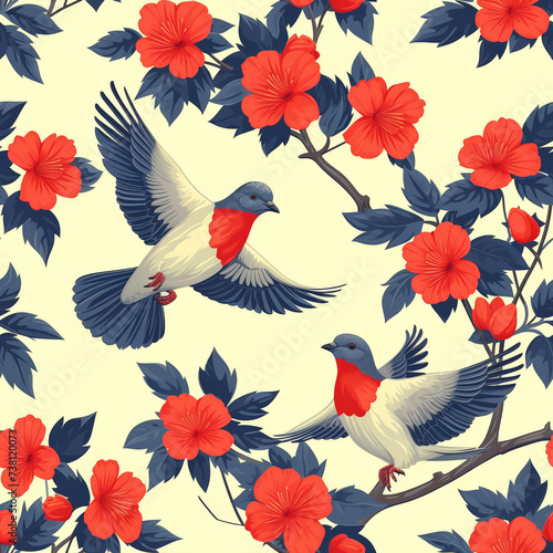 Tile with doves, pigeon as background and to fill areas, ai generated © Dominique