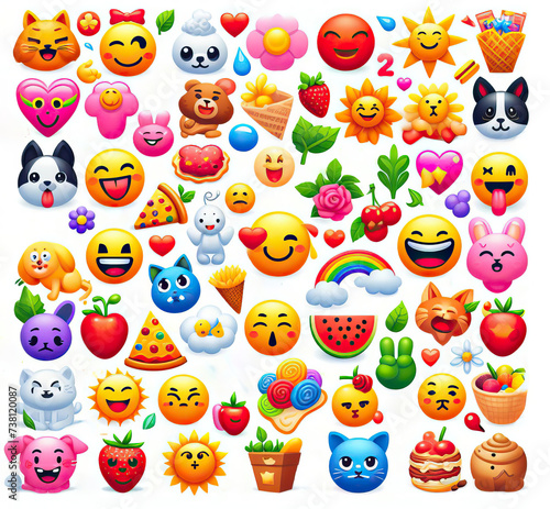 Set of emoticons on a white background in the style of vacation on the beach. Generative AI.