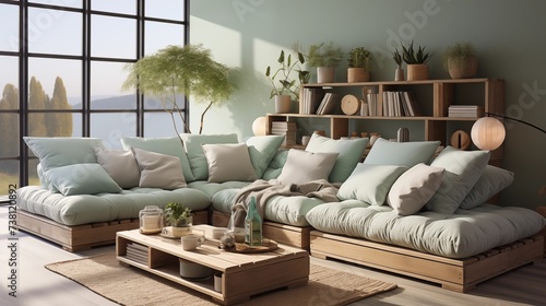 White Modular Sofa with Mint Green Accent Pillows © Salman