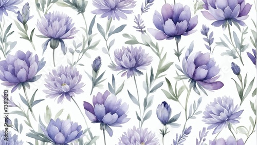 Soft lavender floral pattern. Watercolor dreamy flowers.