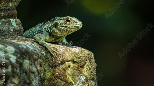 green lizard rests on a textured rock  blending in with its natural surroundings  showcasing the beauty of reptile camouflage