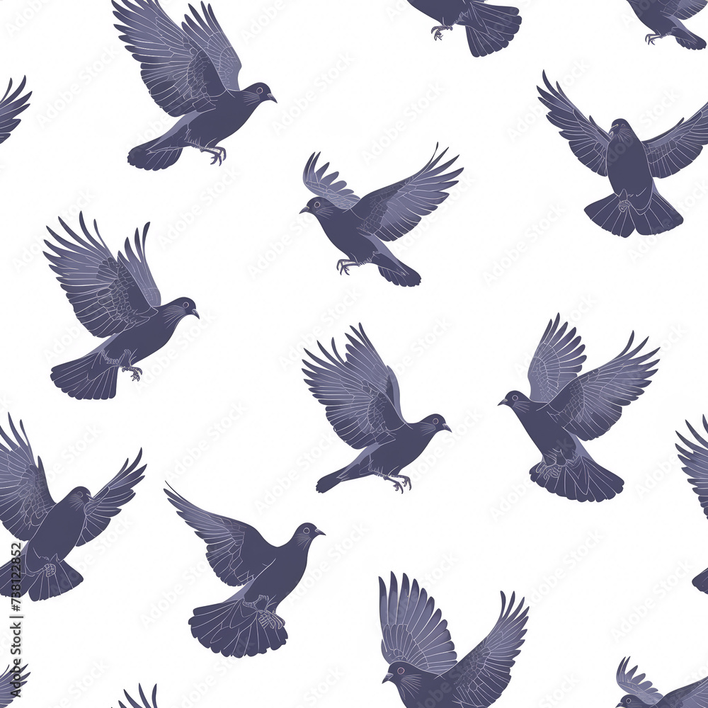 Obraz premium Tile with doves, pigeon as background and to fill areas, ai generated