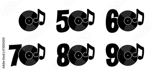 Lp icon. Music year of fifties, sixties, seventies, eighties, nineties. dj symbol. Retro vinyl record album. I love 50s 60s 70s 80s 90s music plate. Phonograph, Gramophone label. Audio, turntable. 