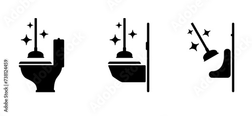 Toilet, wc plunger icon for pump, drainage pipeline cleaning. Kitchen, badroom repair tools. rubber handle plungers. Plumber unclogging sewerage. Clogged sewer.