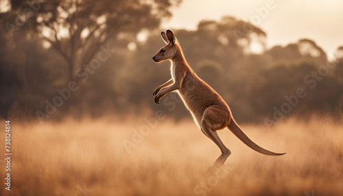 Photo of a kangaroo jumping, wild photography