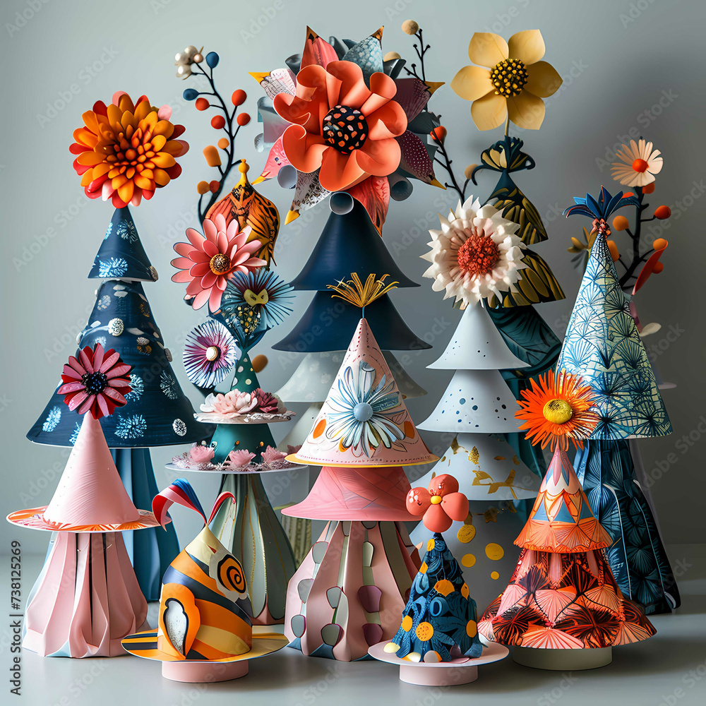 Colorful Assortment of Paper Craft Floral Decorations