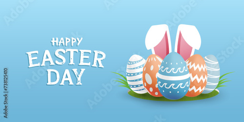 Happy Easter Background with realistic 3D eggs illustration. Suitable for greeting cards or party invitations.