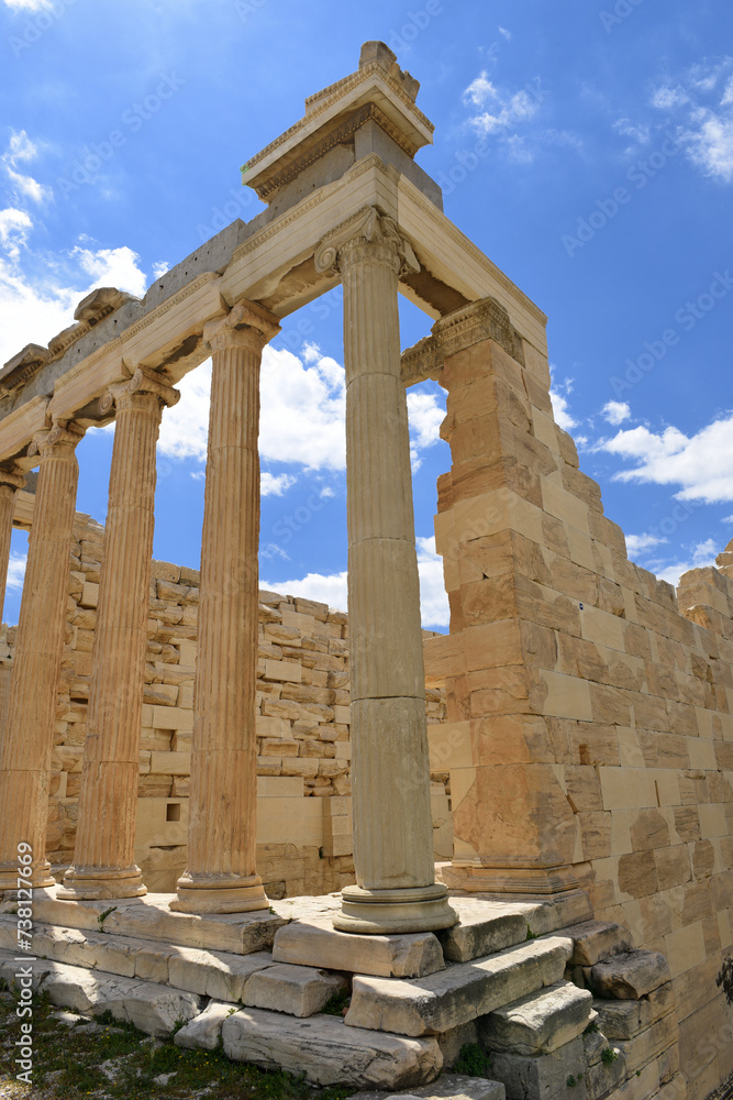Architecture detail of the ancient temple Erechteion on Acropolis hill, Athens, Greece
