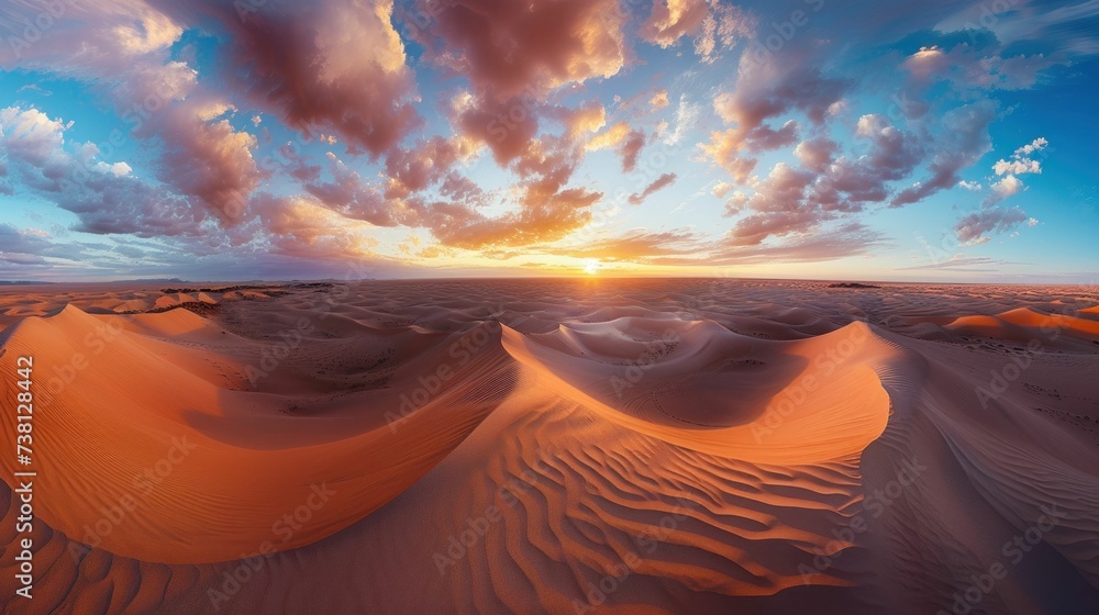 The sun dips below the horizon, casting a warm glow over the expansive ...