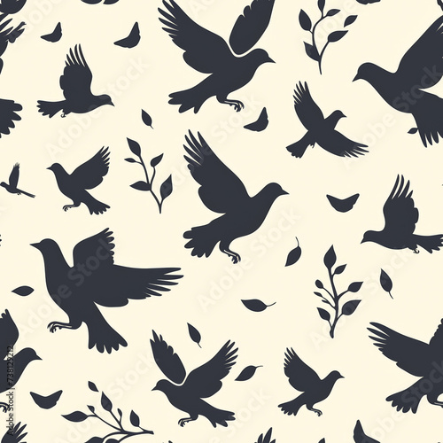 Tile with doves, pigeon as background and to fill areas, ai generated