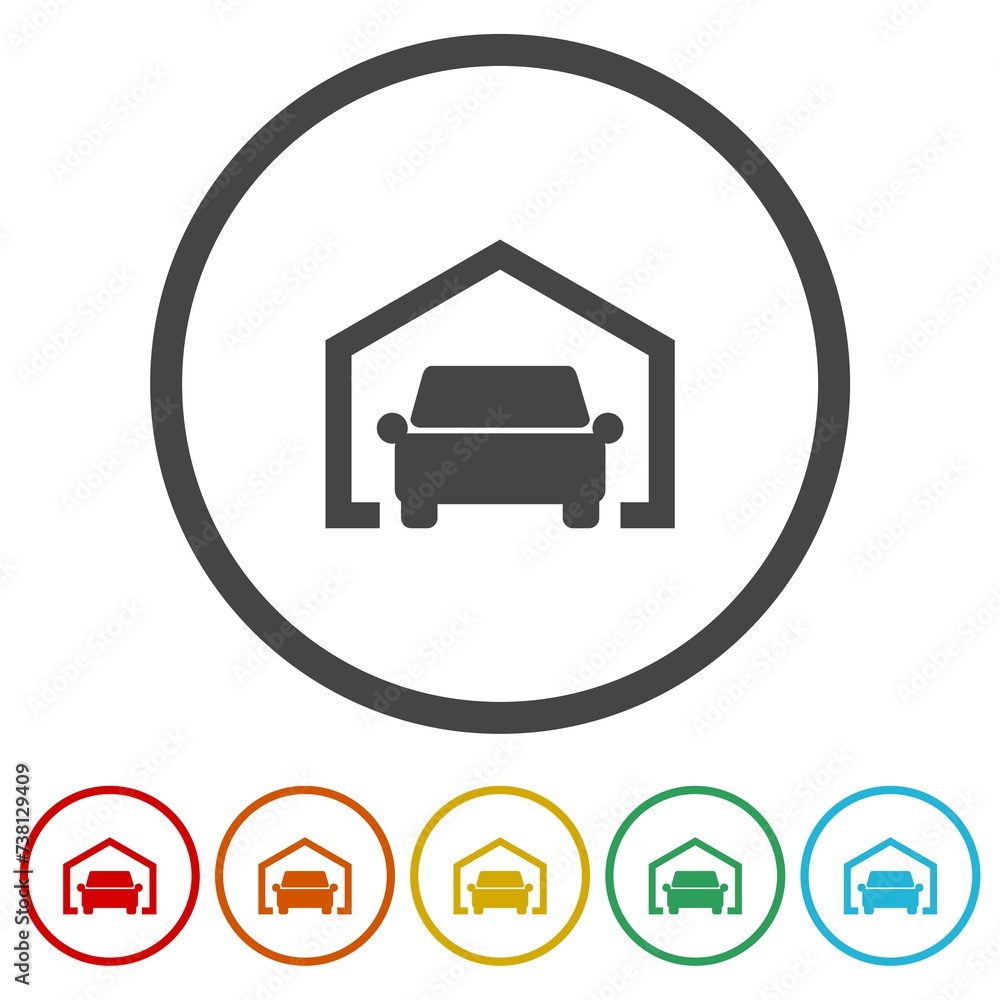 Simple garage icon. Set icons in color circle buttons Simple garage icon. Set icons in color circle buttons