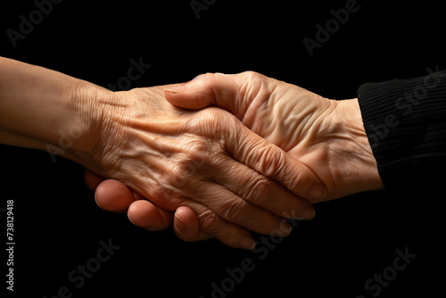 hand of senoir shakehand with younger person photo