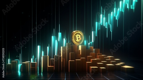 Positive feelings of a male with Bitcoin's price has grown substantially. Bar chart. economic idea. Finance and cryptocurrencies photo
