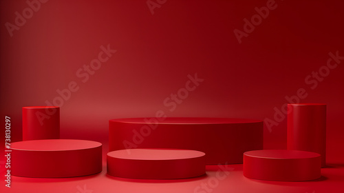 Minimalist red abstract geometric product display, cylinder podium