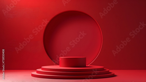 Minimalist red abstract geometric product display, cylinder podium