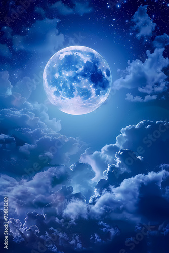 clouds and full moon in the night sky  magic illustration for kids books.