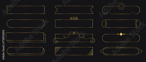 UI elements collection. Gold metal frames with decoration. Frames of various shapes, frames for name, buttons for games medieval style.	