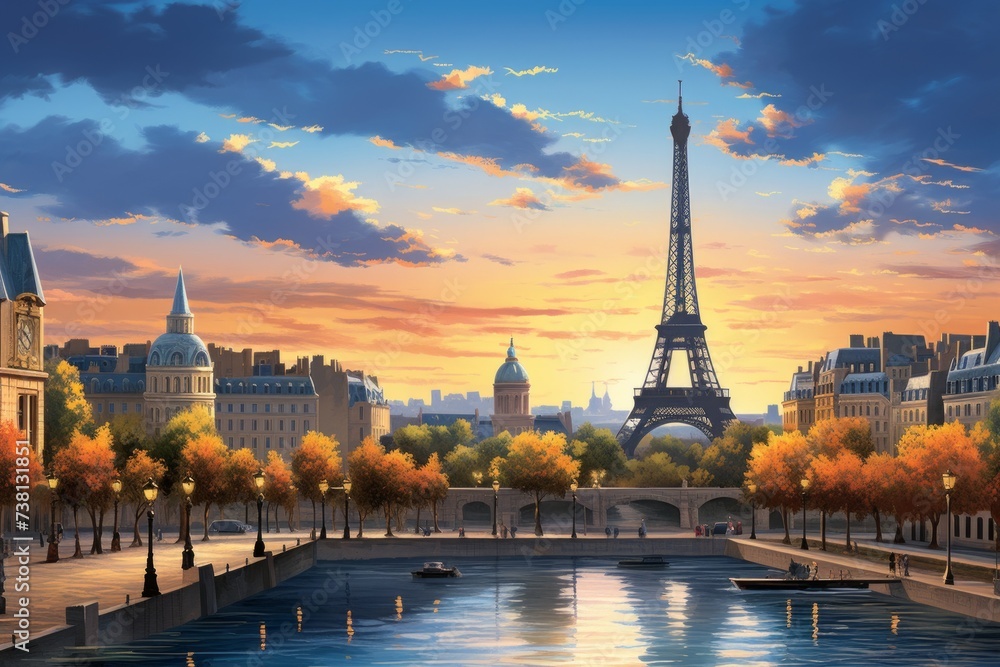 Obraz premium Paris cityscape with the Eiffel Tower in the background