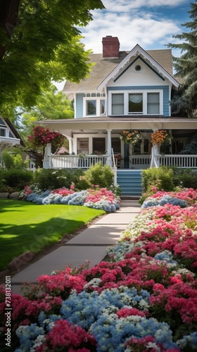 Colorful flowers and a beautiful house © Adobe Contributor