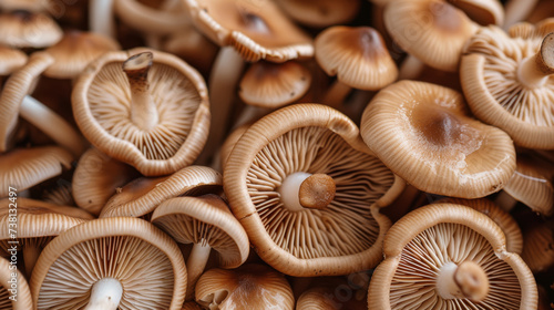 A close-up view of a cluster of freshly harvested, dense brown mushrooms with intricate cap textures, representing organic and healthy food ingredients.