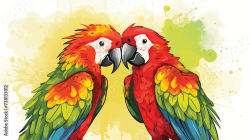 Cartoon illustration a pair of parrots kissing