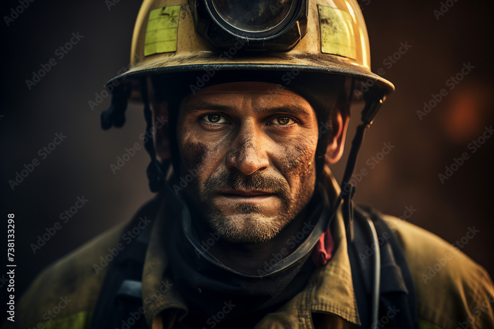 AI generated photo of a professional firefighter man against burning buildings background AI generated photo of a professional firefighter man against burning buildings background