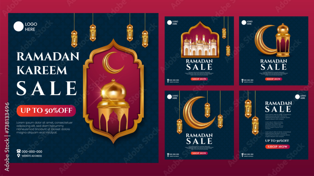 Ramadan kareem social media post template. Ramadan mubarak greeting card vector illustration