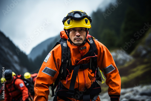 AI generated picture photo of professional firefighter rescue service against outdoor danger
