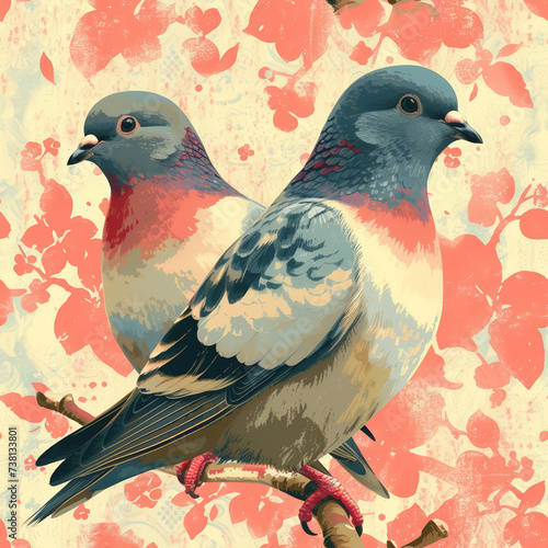 Tile with doves, pigeon as background and to fill areas, ai generated photo