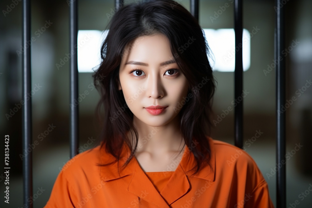 Generative AI picture restricted freedom concept prisoner in jail orange uniform criminal person Generative AI picture restricted freedom concept prisoner in jail orange uniform criminal person