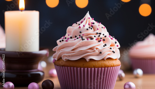 Homemade cupcake decoration  sweet indulgence for birthday celebration generated by AI