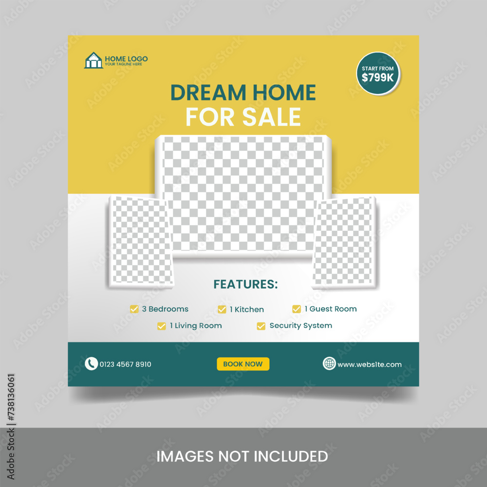Fototapeta premium Real estate house for sale social media post square flyer template