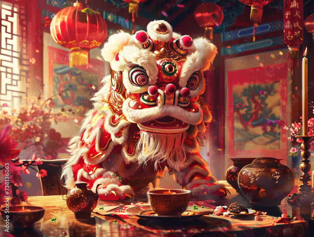 Fototapeta premium Lunar new year background. Happy chinese new year banner background. Greeting card, poster
