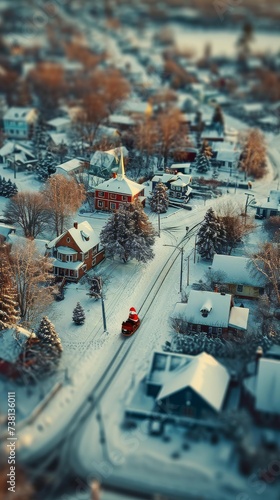 Aerial Winter Scene of a Serene Suburban Street