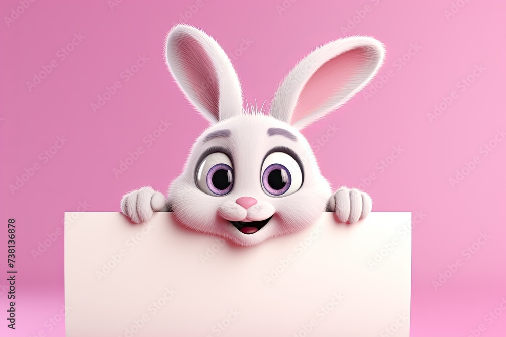 Cute Cartoon Easter Bunny Holding a Blank Sign with Space for Copy Cute Cartoon Easter Bunny Holding a Blank Sign with Space for Copy