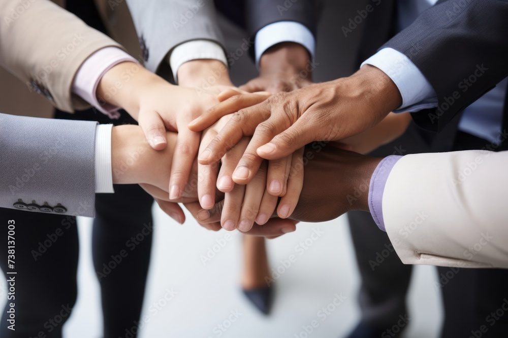 custom made wallpaper toronto digitalTop view of several business people putting their hands together , teamwork